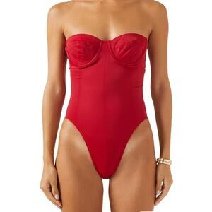 Norma Kamali One Piece Bathing Suit Mio Corset Red Underwire Size XL Swimwear